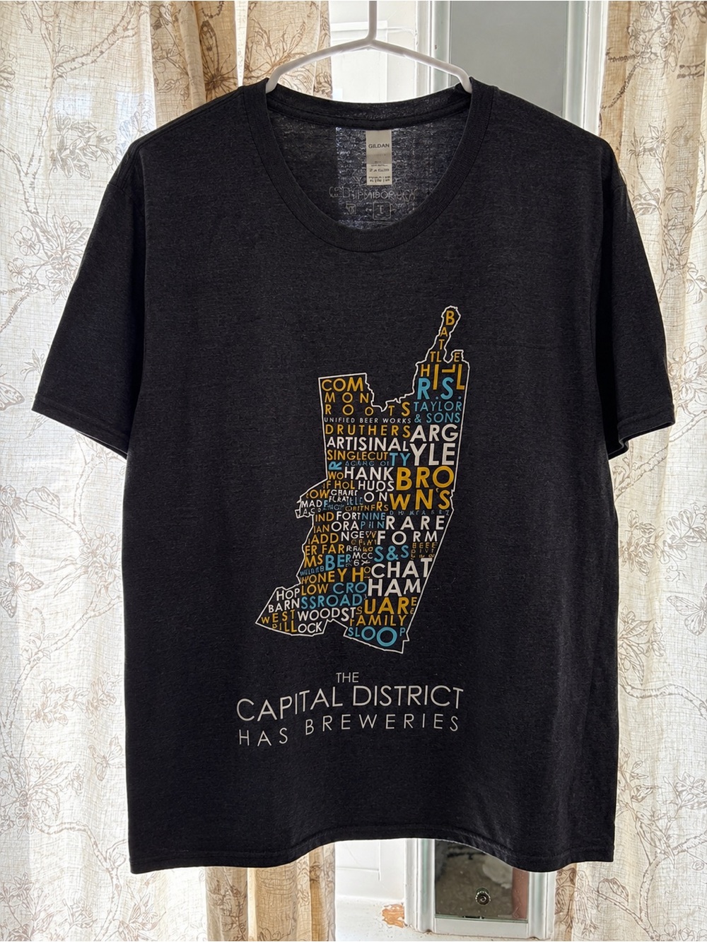 Gildan Black Short-Sleeve Tee with Yellow & Blue Capital District Map Graphic